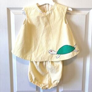 Vintage The Baby Duds of Oklahoma Yellow Seersucker Baby Summer Set *read